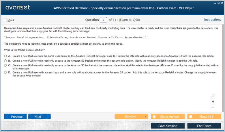 AWS Certified Database - Specialty Premium VCE Screenshot #1